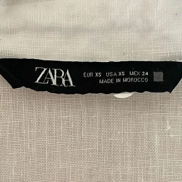Zara Linen White Button-Down Collar Rolling Sleeves Solid Basic SZ XS #1215 - Picture 9 of 15